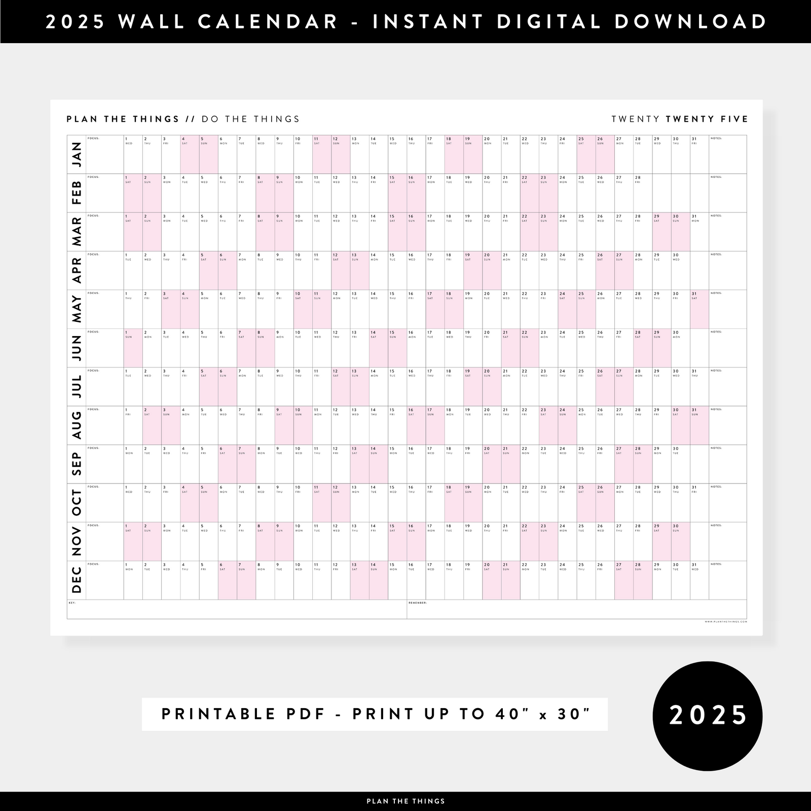 PRINTABLE 2025 ANNUAL CALENDARS // INSTANT DOWNLOAD - Plan The Things printable-2025-annual-calendars-instant-download-plan-the-things