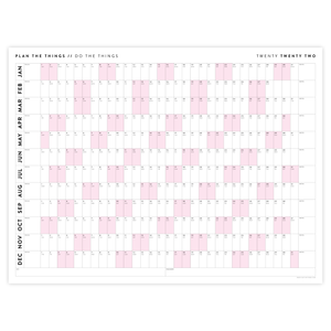 PRINTABLE HORIZONTAL 2022 WALL CALENDAR WITH PINK WEEKENDS - INSTANT DOWNLOAD