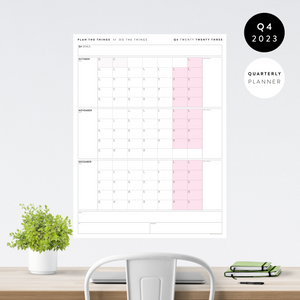 Q4 2023 QUARTERLY GIANT WALL CALENDAR (OCTOBER - DECEMBER 2023) - PINK WEEKENDS