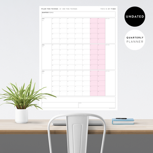 UNDATED QUARTERLY GIANT WALL CALENDAR - MONDAY START - PINK WEEKENDS