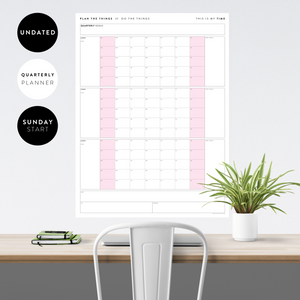 UNDATED QUARTERLY GIANT WALL CALENDAR - SUNDAY START - PINK WEEKENDS