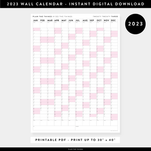 PRINTABLE VERTICAL 2023 WALL CALENDAR WITH PINK WEEKENDS - INSTANT DOWNLOAD