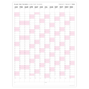 VERTICAL 2022 WALL CALENDAR WITH PINK WEEKENDS