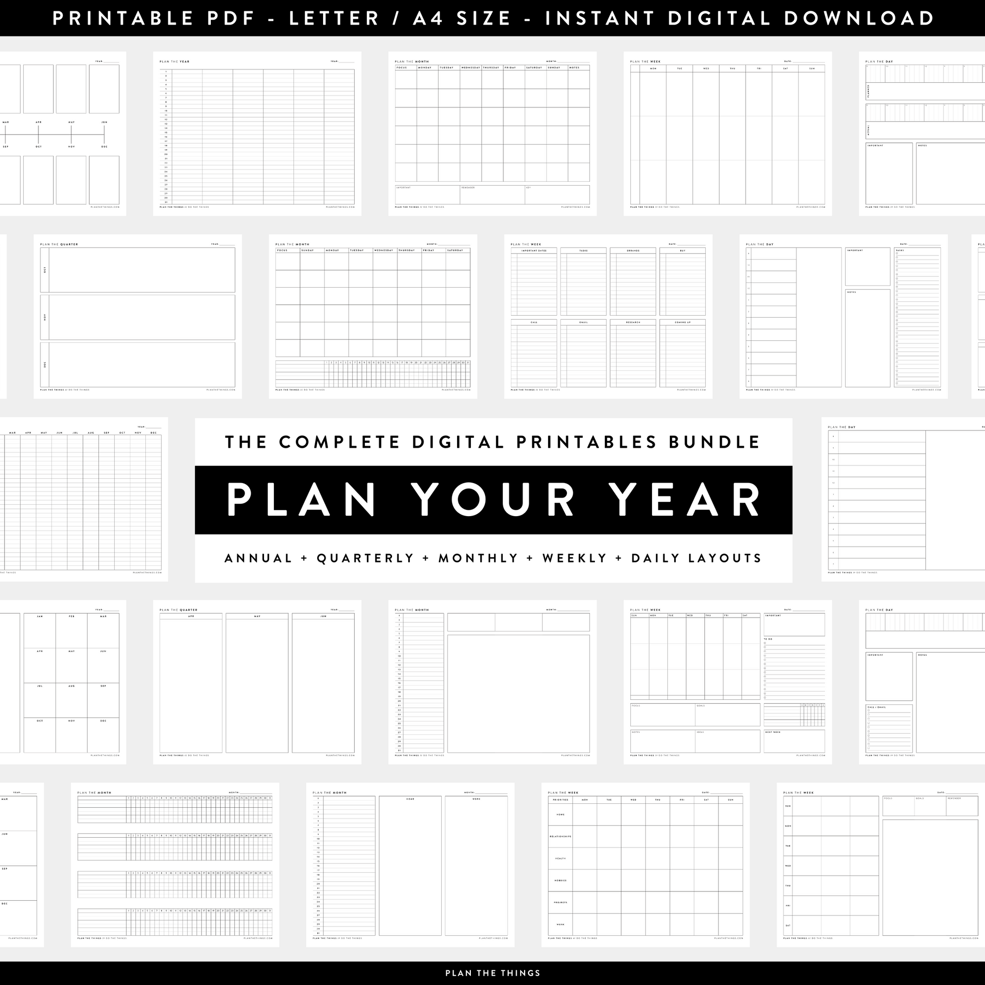 PLAN YOUR YEAR PRINTABLES BUNDLE - Undated Planner Inserts (A4 + US Le ...