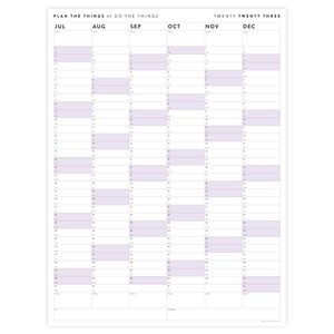 PRINTABLE SIX MONTH 2023 WALL CALENDAR SET WITH PURPLE WEEKENDS - INSTANT DOWNLOAD