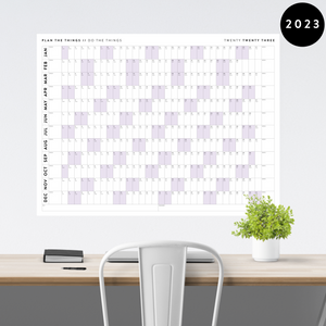 PRINTABLE HORIZONTAL 2023 WALL CALENDAR WITH PURPLE WEEKENDS - INSTANT DOWNLOAD
