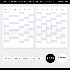 PRINTABLE SIX MONTH 2023 WALL CALENDAR SET WITH PURPLE WEEKENDS - INSTANT DOWNLOAD
