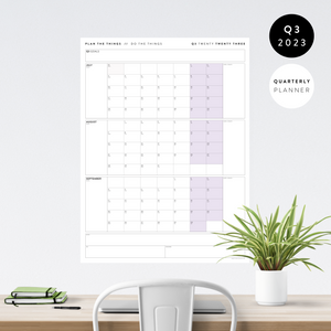 PRINTABLE Q3 (JULY - SEPTEMBER) 2023 QUARTERLY WALL CALENDAR (PURPLE) - INSTANT PDF DOWNLOAD