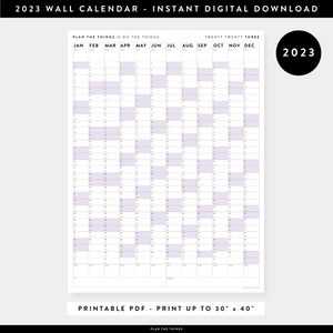 PRINTABLE VERTICAL 2023 WALL CALENDAR WITH PURPLE WEEKENDS - INSTANT DOWNLOAD