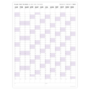 VERTICAL 2022 WALL CALENDAR WITH PURPLE WEEKENDS