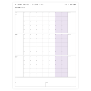 UNDATED QUARTERLY GIANT WALL CALENDAR - MONDAY START - PURPLE WEEKENDS