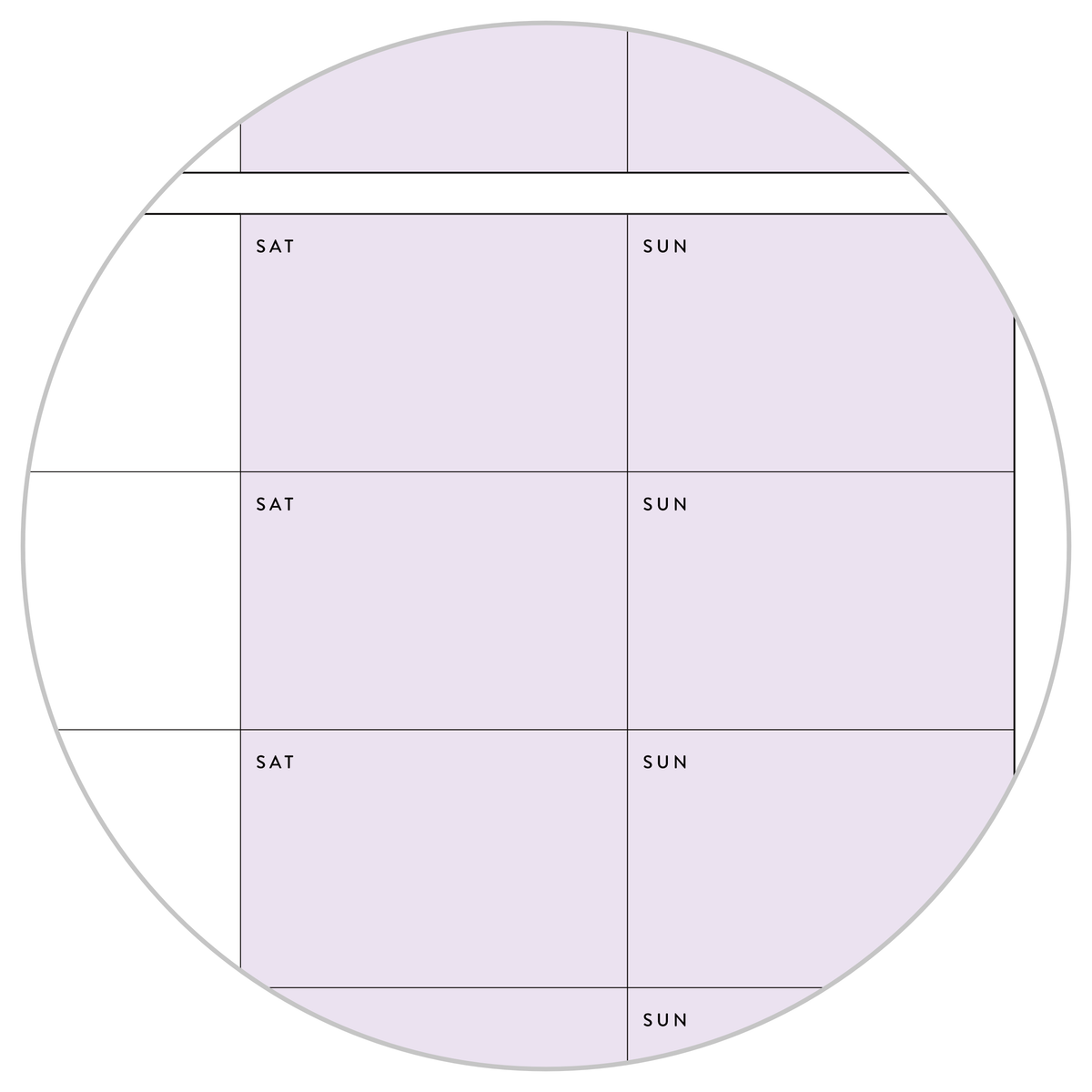 PRINTABLE UNDATED QUARTERLY WALL CALENDAR - MONDAY START - PURPLE WEEKENDS - INSTANT DOWNLOAD