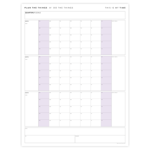 UNDATED QUARTERLY GIANT WALL CALENDAR - SUNDAY START - PURPLE WEEKENDS