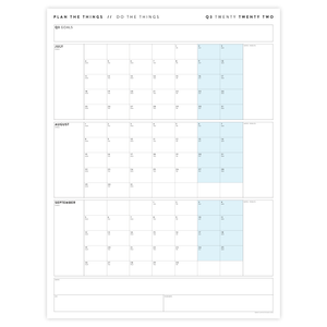 Q3 2022 QUARTERLY GIANT WALL CALENDAR (JULY - SEPTEMBER 2022) - BLUE WEEKENDS
