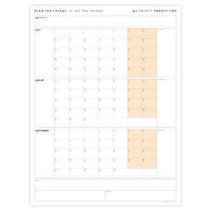 Q3 2022 QUARTERLY GIANT WALL CALENDAR (JULY - SEPTEMBER 2022) - ORANGE WEEKENDS