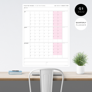 Q3 2022 QUARTERLY GIANT WALL CALENDAR (JULY - SEPTEMBER 2022) - PINK WEEKENDS