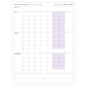 Q3 2022 QUARTERLY GIANT WALL CALENDAR (JULY - SEPTEMBER 2022) - PURPLE WEEKENDS
