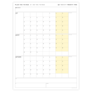 Q3 2022 QUARTERLY GIANT WALL CALENDAR (JULY - SEPTEMBER 2022) - YELLOW WEEKENDS