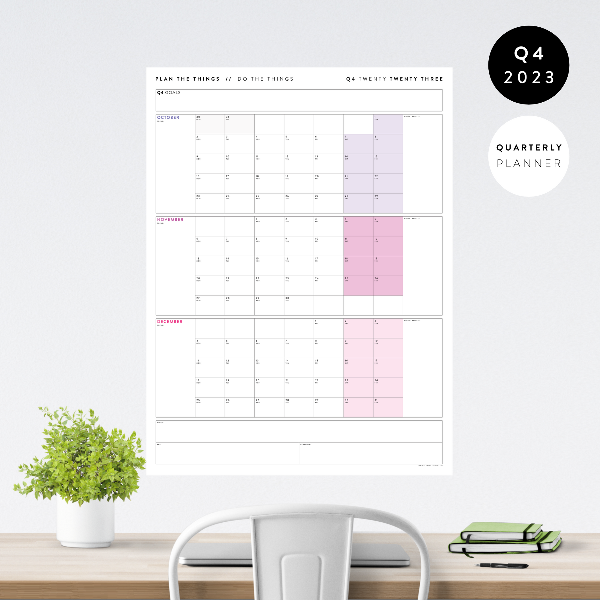 Q4 2023 QUARTERLY GIANT WALL CALENDAR (OCTOBER - DECEMBER 2023) - RAINBOW WEEKENDS