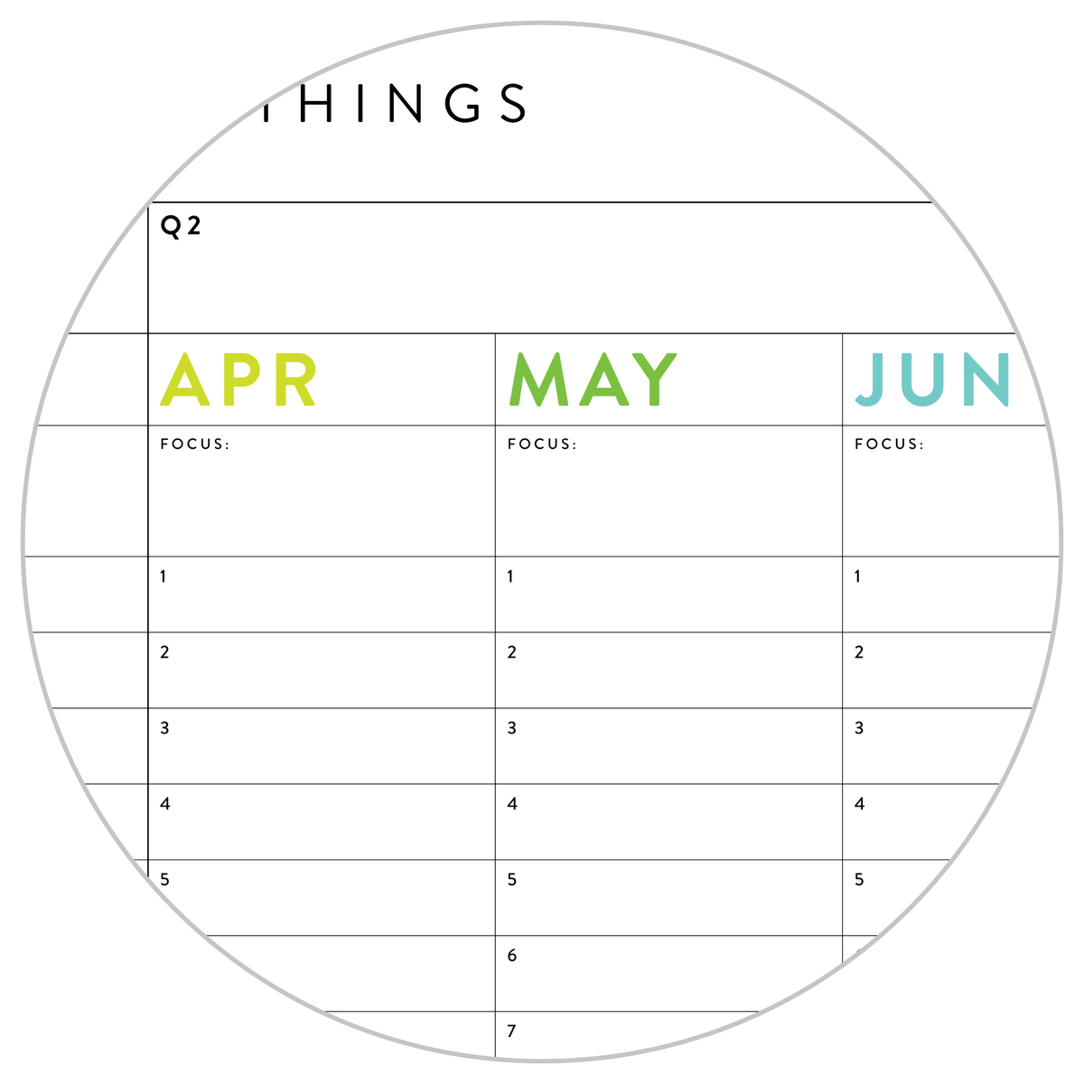 UNDATED PERPETUAL / FOREVER WALL CALENDAR - ANNUAL + QUARTERLY PLANNING