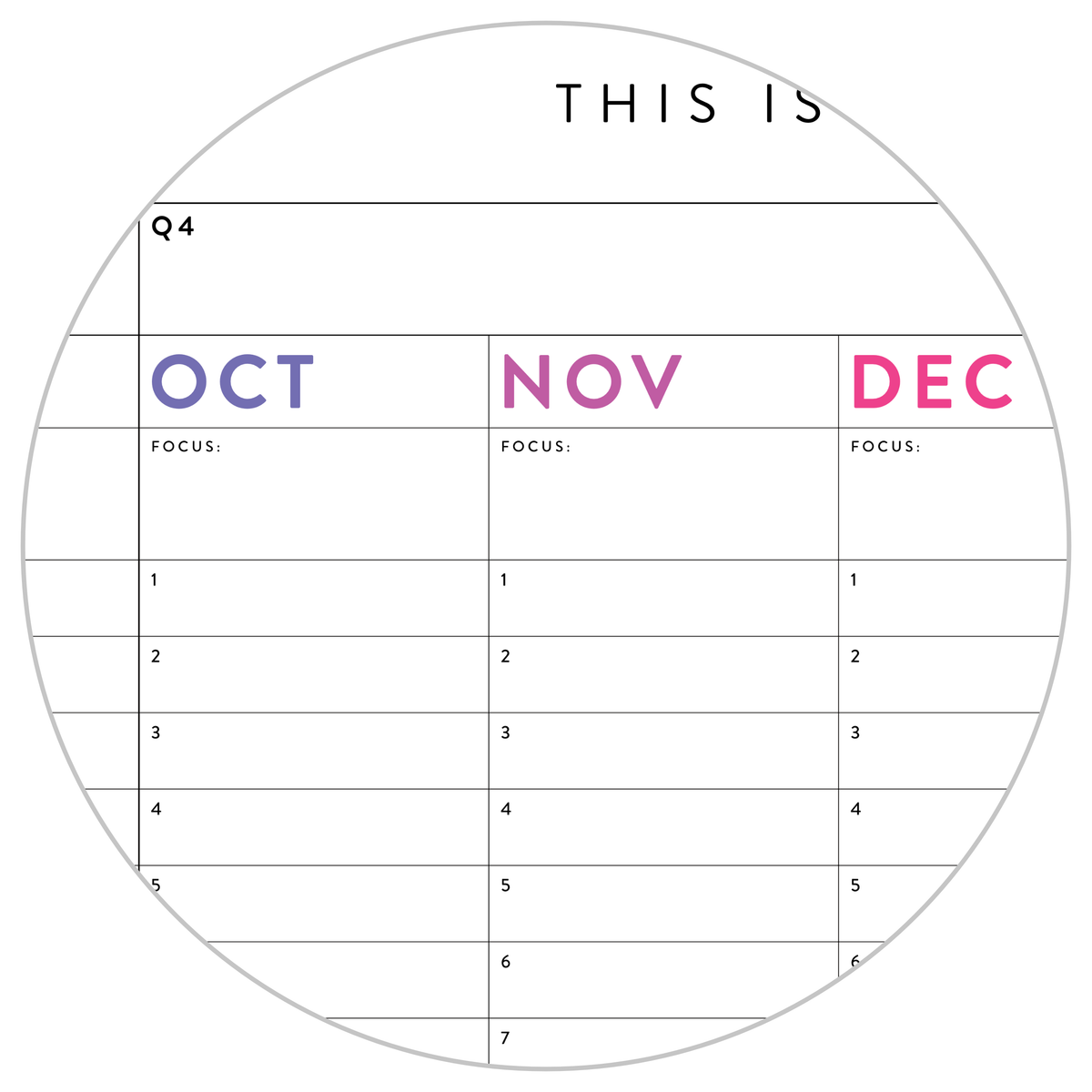 UNDATED PERPETUAL / FOREVER WALL CALENDAR - ANNUAL + QUARTERLY PLANNING