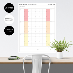 PRINTABLE UNDATED QUARTERLY WALL CALENDAR - SUNDAY START - RAINBOW (1) WEEKENDS - INSTANT DOWNLOAD