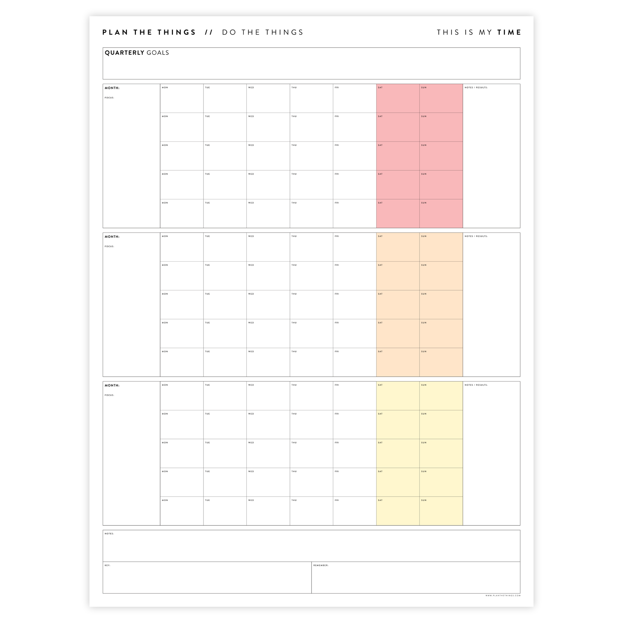 UNDATED QUARTERLY CALENDARS Plan The Things