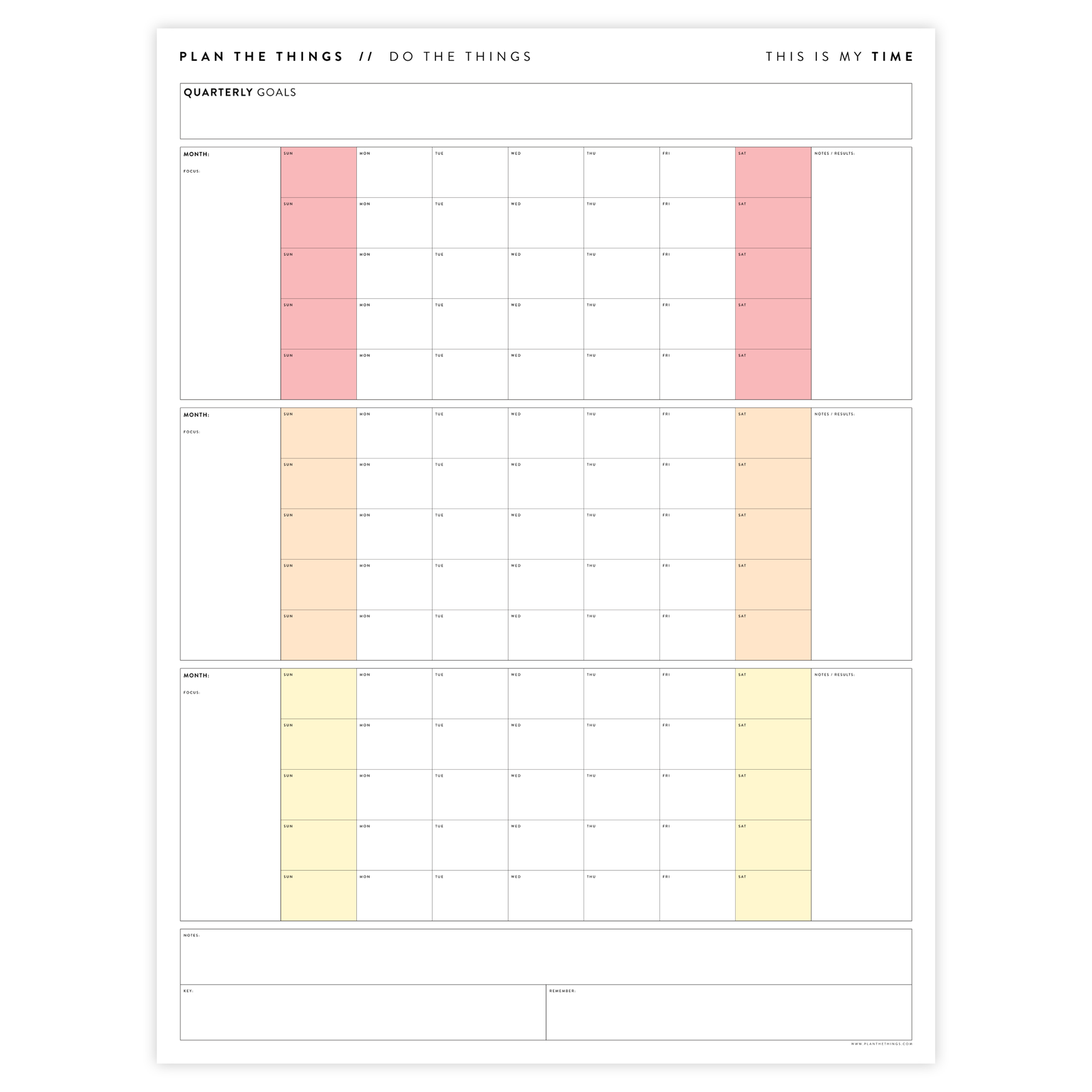 UNDATED QUARTERLY GIANT WALL CALENDAR - SUNDAY START - RAINBOW (1) WEEKENDS