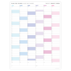 PRINTABLE SIX MONTH 2023 WALL CALENDAR (JULY TO DECEMBER) WITH RAINBOW WEEKENDS - INSTANT DOWNLOAD