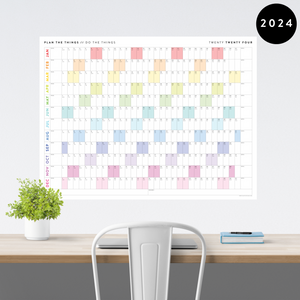 PRINTABLE HORIZONTAL 2024 WALL CALENDAR WITH RAINBOW WEEKENDS - INSTANT DOWNLOAD