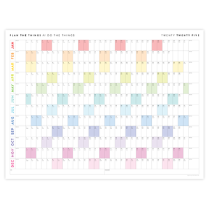 PRINTABLE 2025 HORIZONTAL WALL CALENDAR WITH RAINBOW WEEKENDS - INSTANT DOWNLOAD