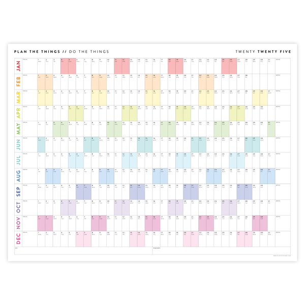 GIANT 2025 ANNUAL WALL CALENDAR | HORIZONTAL WITH RAINBOW WEEKENDS - Plan The Things giant-2025-annual-wall-calendar-horizontal-with-rainbow-weekends-plan-the-things