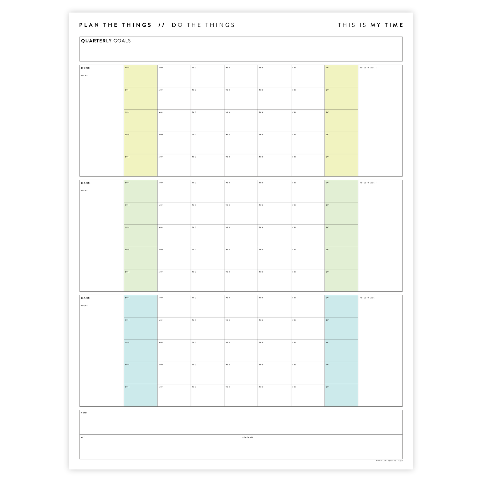 UNDATED QUARTERLY GIANT WALL CALENDAR - SUNDAY START - RAINBOW (2) WEEKENDS