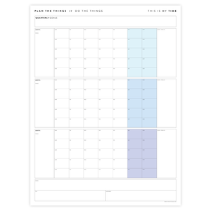 PRINTABLE UNDATED QUARTERLY WALL CALENDAR - MONDAY START - RAINBOW (3) WEEKENDS - INSTANT DOWNLOAD