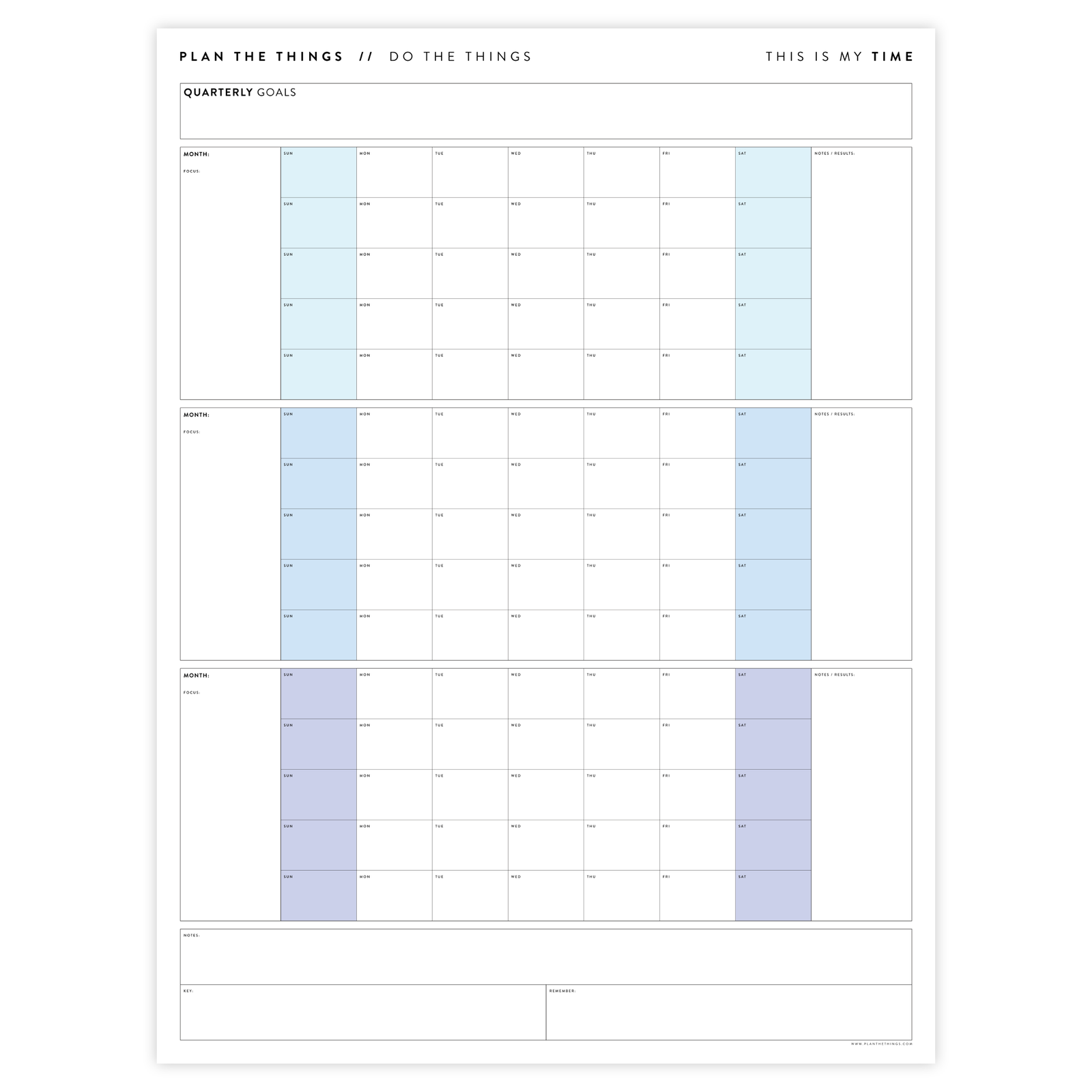 UNDATED QUARTERLY GIANT WALL CALENDAR - SUNDAY START - RAINBOW (3) WEEKENDS