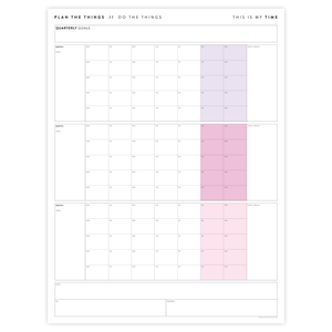 PRINTABLE UNDATED QUARTERLY WALL CALENDAR - MONDAY START - RAINBOW (4) WEEKENDS - INSTANT DOWNLOAD