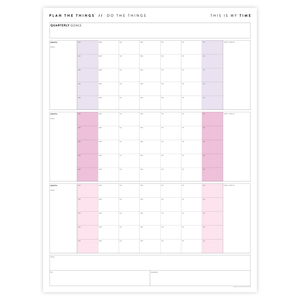 PRINTABLE UNDATED QUARTERLY WALL CALENDAR - SUNDAY START - RAINBOW (4) WEEKENDS - INSTANT DOWNLOAD