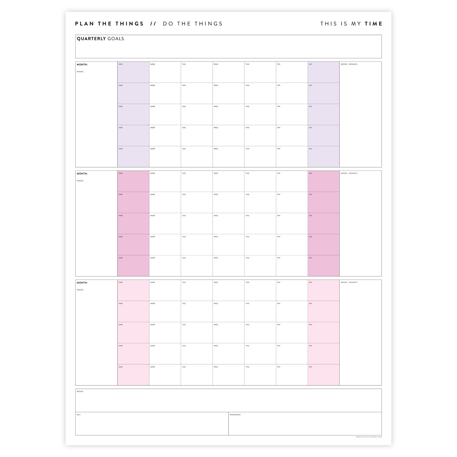 UNDATED QUARTERLY GIANT WALL CALENDAR - SUNDAY START - RAINBOW (4) WEEKENDS