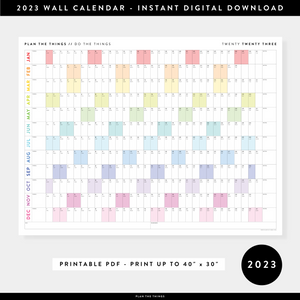 PRINTABLE HORIZONTAL 2023 WALL CALENDAR WITH RAINBOW WEEKENDS - INSTANT DOWNLOAD