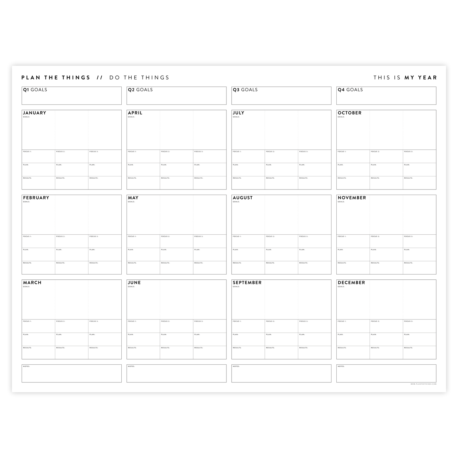 ANNUAL FOCUS AND GOALS WALL PLANNER - UNDATED