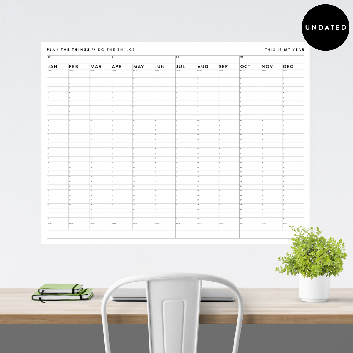 PRINTABLE UNDATED PERPETUAL ANNUAL + QUARTERLY PLANNING WALL CALENDAR - Plan The Things printable-undated-perpetual-annual-quarterly-planning-wall-calendar-plan-the-things