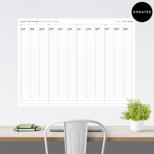 PRINTABLE UNDATED PERPETUAL ANNUAL + QUARTERLY PLANNING WALL CALENDAR (HORIZONTAL / B+W) - INSTANT DOWNLOAD
