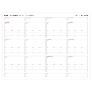 PRINTABLE UNDATED FOCUS AND GOALS ANNUAL WALL PLANNER (RAINBOW TEXT) - INSTANT DOWNLOAD