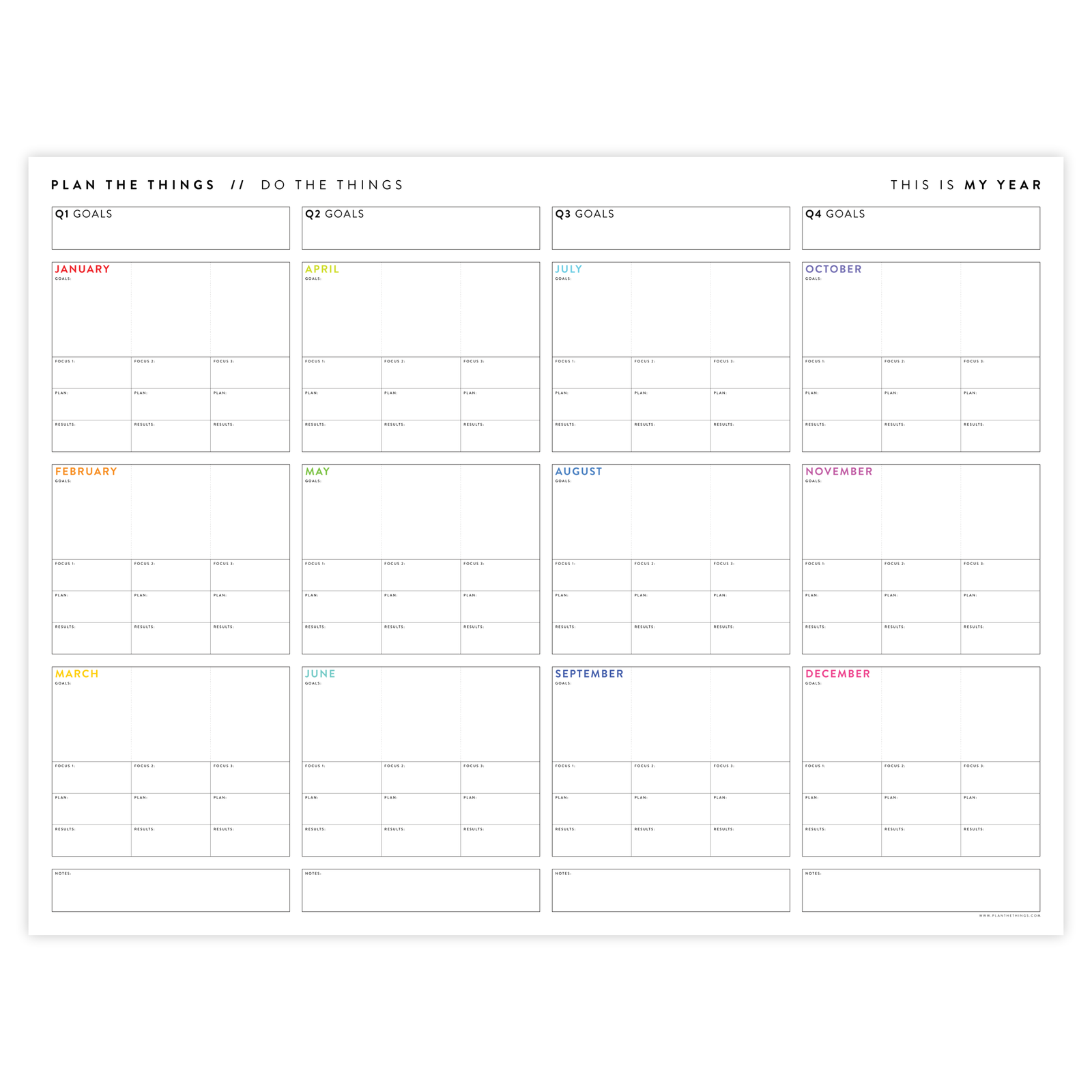 ANNUAL FOCUS AND GOALS WALL PLANNER - UNDATED | RAINBOW