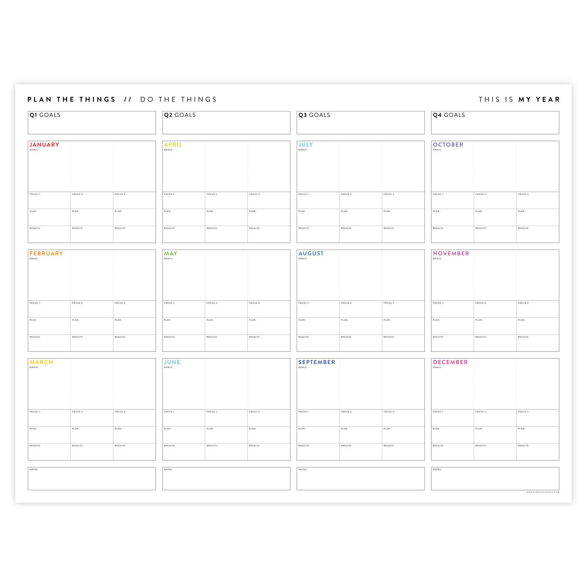 ANNUAL FOCUS AND GOALS WALL PLANNER - UNDATED | RAINBOW