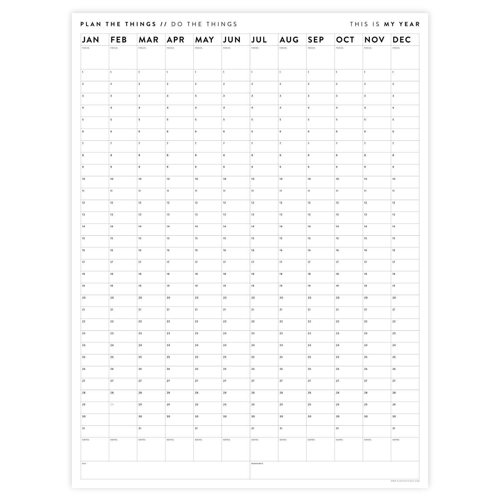 GIANT UNDATED PERPETUAL WALL CALENDAR / BIRTHDAY CALENDAR (VERTICAL / B + W)