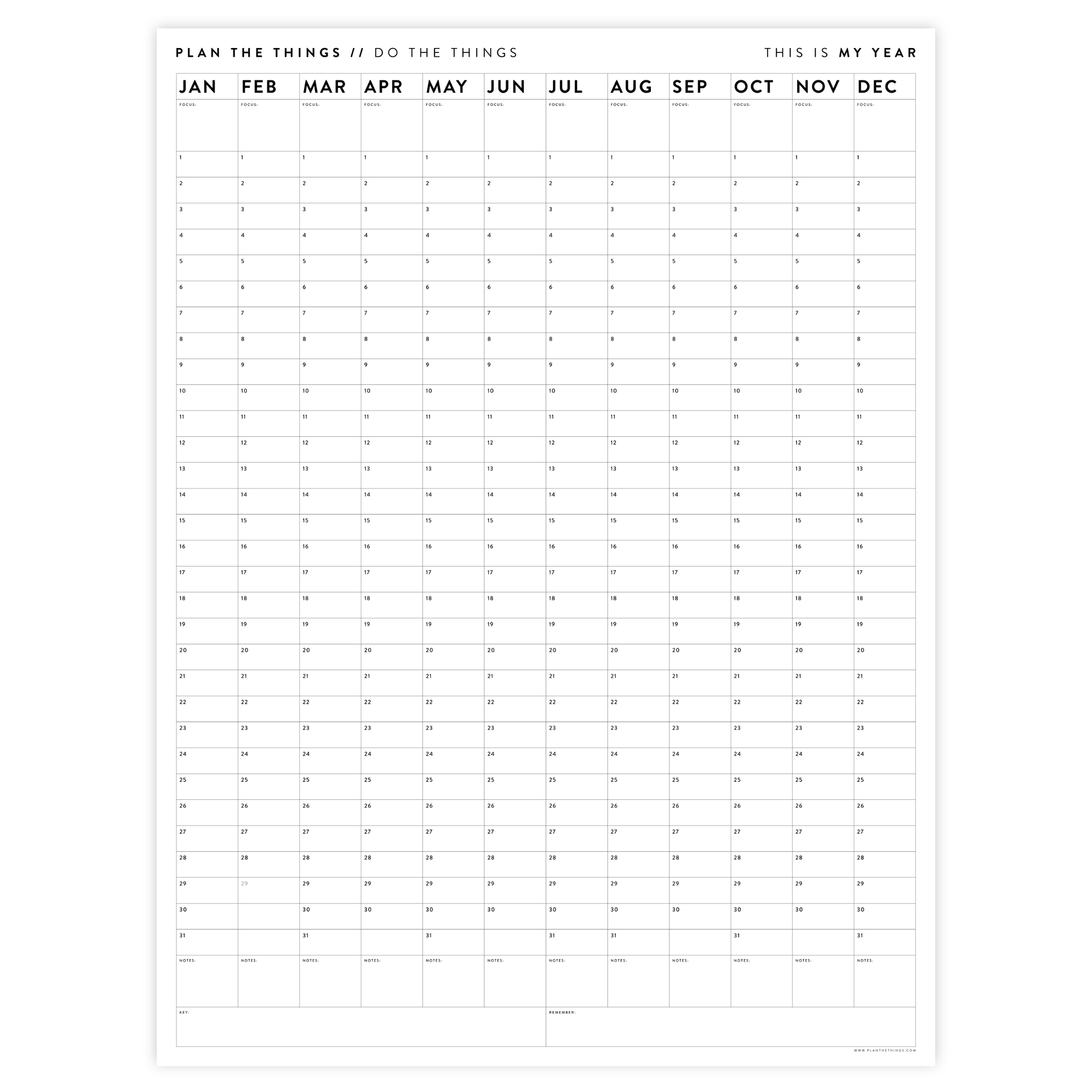 GIANT UNDATED PERPETUAL WALL CALENDAR / BIRTHDAY CALENDAR (VERTICAL / B + W)