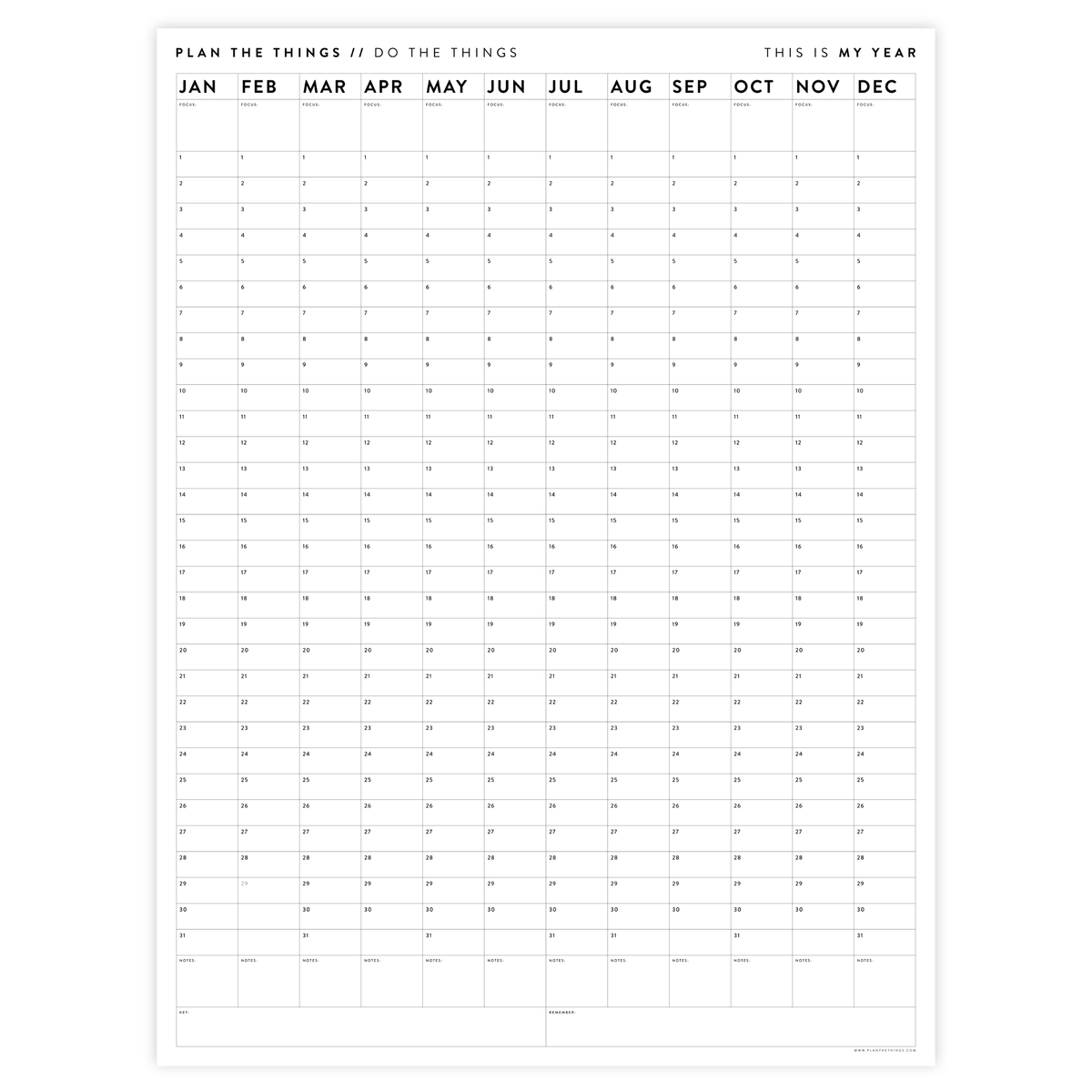 PRINTABLE PERPETUAL WALL CALENDAR / BIRTHDAY CALENDAR (VERTICAL / B + W) - INSTANT DOWNLOAD