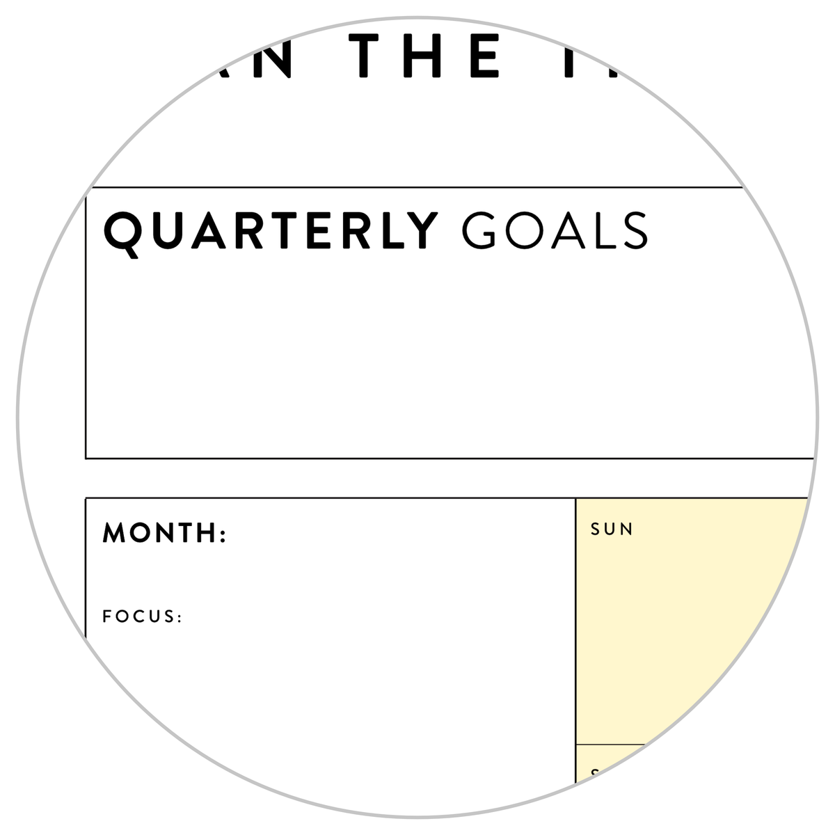 PRINTABLE UNDATED QUARTERLY WALL CALENDAR - SUNDAY START - YELLOW WEEKENDS - INSTANT DOWNLOAD