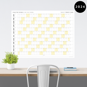 PRINTABLE HORIZONTAL 2024 WALL CALENDAR WITH YELLOW WEEKENDS - INSTANT DOWNLOAD